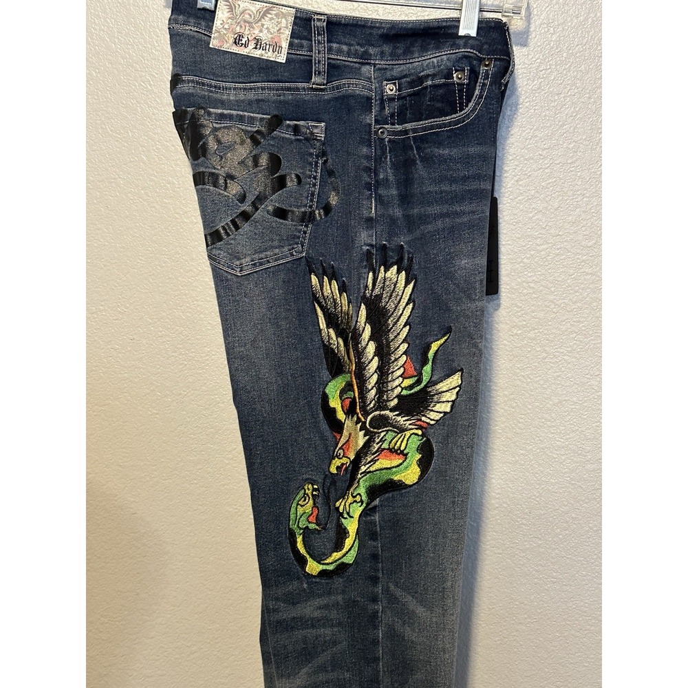 ED‎ HARDY Eagle Snake Slim Straight Denim Embroidered Y2K Jeans MEHD8301 NWT 28 - Picture 12 of 13